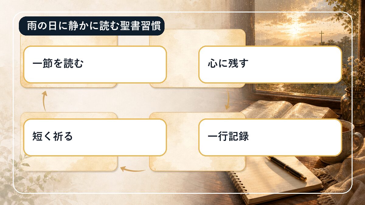 雨の日に静かに読む聖書習慣｜祈りと記録を無理なく続ける小さな方法 図解1